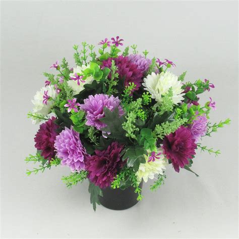 Artificial Silk Flower Arrangement In Grave Pot With Purple