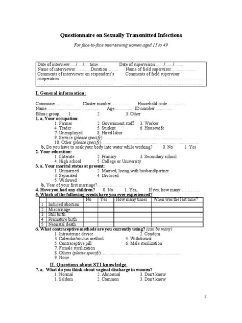 Nursing Research Questionnaire On Sexually Transmitted Infections Pdf Sexual Intercourse