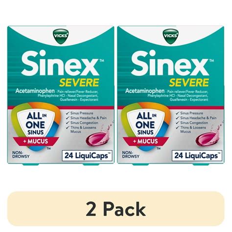 2 Pack Vicks Sinex Severe Liquicaps Non Drowsy Mucus Sinus Relief Over The Counter Medicine