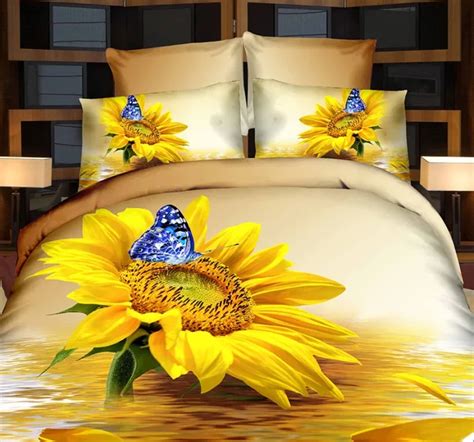 3d Sunflower Bedding Set Butterfly Duvet Cover Cal King Size Queen Full