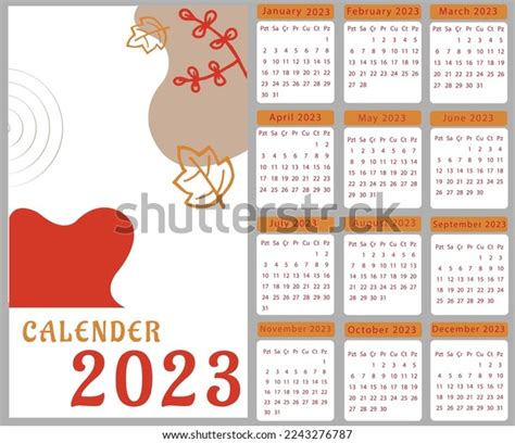 Planner 2023 Year English Calendar Template Stock Vector (Royalty Free ...