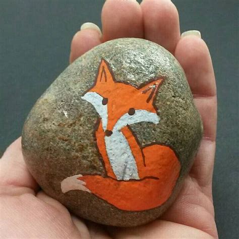 Painted Stone Rock Paperweight Fox Collectible Painted Fieldstone