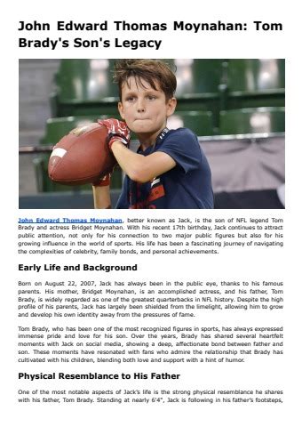 John Edward Thomas Moynahan Tom Brady S Son S Legacy