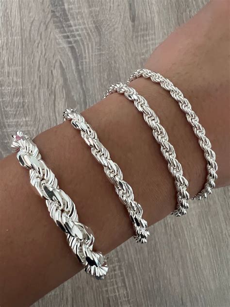 Rope Diamond Cut Sterling Silver Solid Bracelet Mm Mm Mm Mm