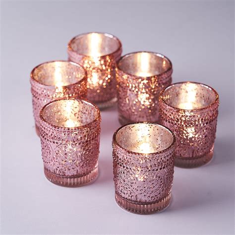 6 Pack Rose Gold Mercury Glass Candle Holders Votive Tealight Holders