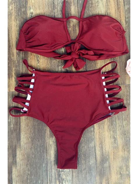 Off High Rise Wine Red Bikini Set In Dark Red Zaful