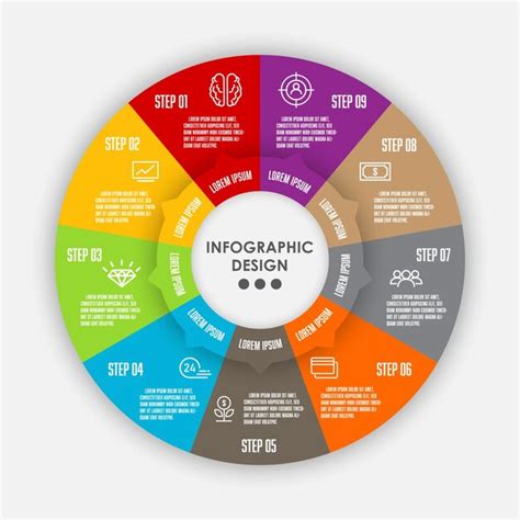 Plantilla de conjunto de vectores círculo infográfico 9 pasos Diagrama