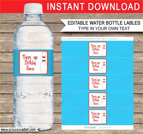 8 Oz Water Bottle Label Template Free Of Bowling Party Water Bottle ...