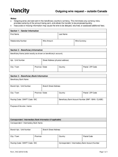 Fillable Online Outgoing Wire Request Outside Canada Fax Email Print