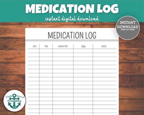 Medication Log Printable Medication Tracker Medication Chart Etsy