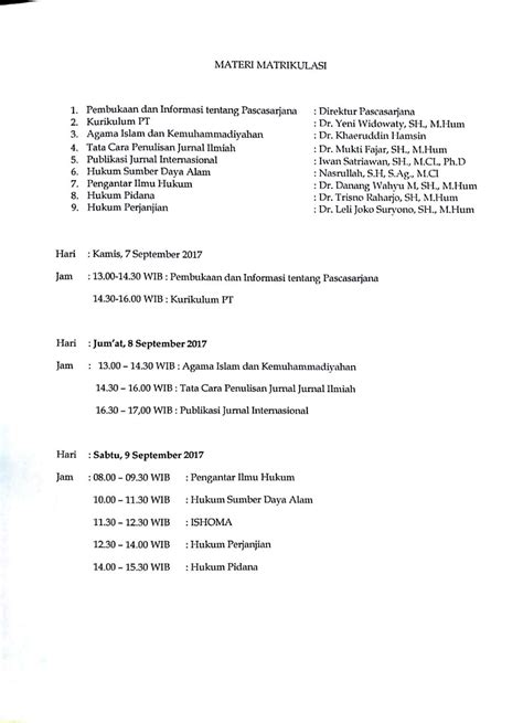 Jadwal Matrikulasi Hukum Program Magister