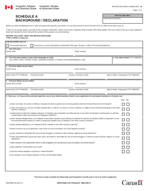 Form Imm5669 Schedule A Download Fillable Pdf Or Fill Online Background