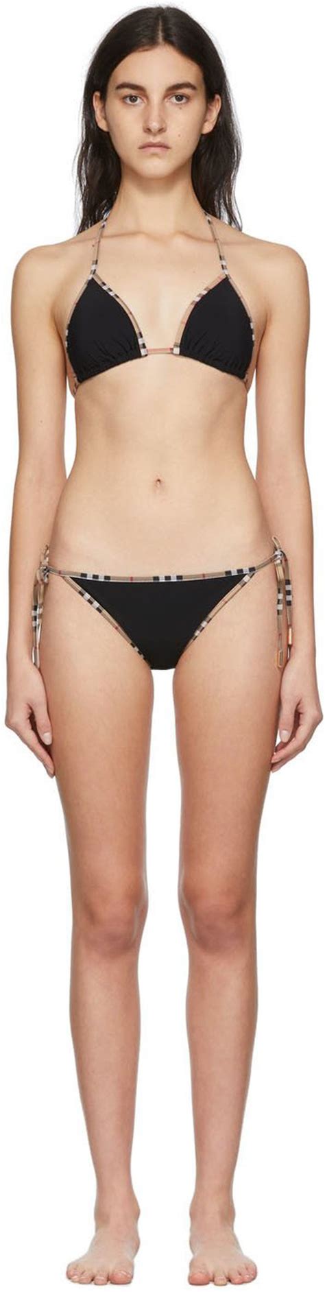 Burberry Vintage Check Detail Mata Triangle Bikini Black