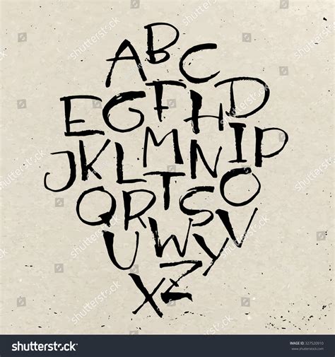 Hand Drawn Alphabet Written With Brush Pen Capital Letters Abc Poster