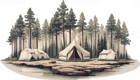 Tent In Pine Forest Ai Generative Png