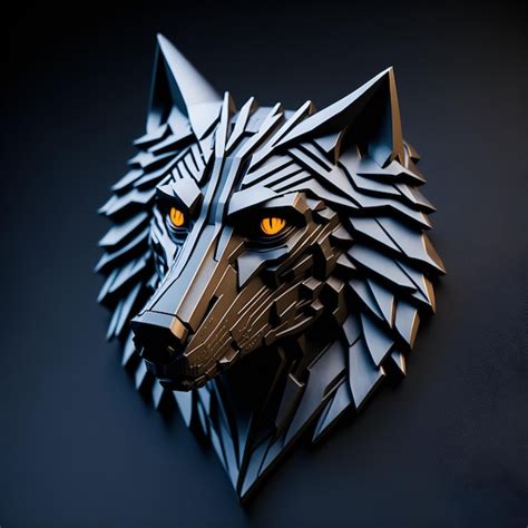 Premium AI Image A Wolf Head With Orange Eyes Is Made Of Paper And