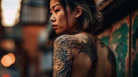 Background Wanita Asia Dengan Tato Punggung Mengungkap Latar Belakang