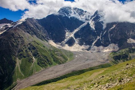 Glacier among the Mountains of the North Caucasus. Stock Image - Image ...