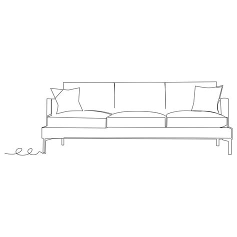 Single and double sofa continuous one line outline vector drawing and sofa with lamp or plant ...