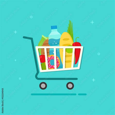 Grocery cart vector illustration isolated on color background, flat ...