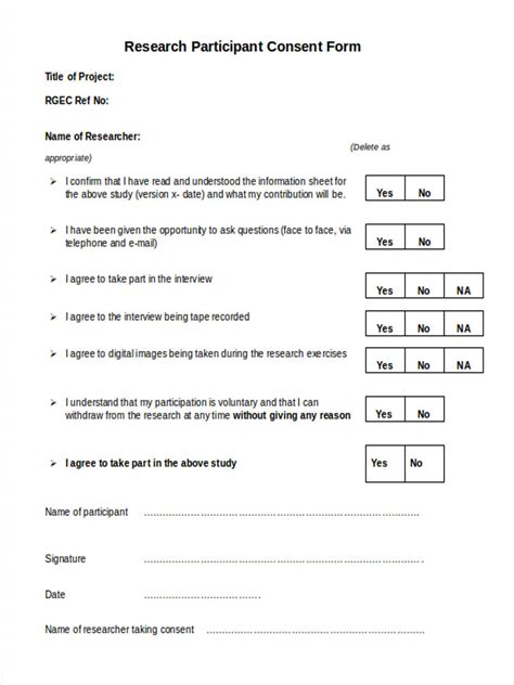 Free 7 Participant Consent Forms In Ms Word Pdf