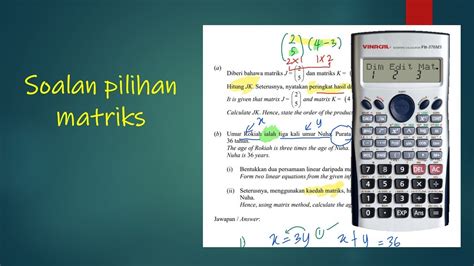 MATEMATIK KSSM SPM SOALAN PILIHAN MATRIKS YouTube