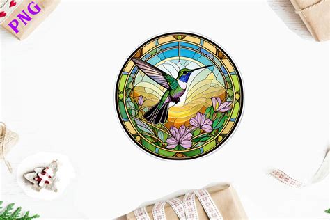 Stained Glass Hummingbird Clipart Round Graphic By Watercolor Design