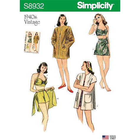 Misses Vintage Bikini Top Shorts Wrap Skirt And Coat Simplicity Sewing Pattern S Sew