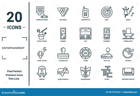 Conjunto De Iconos Lineales De Entretenimiento Incluye Delgada L Nea