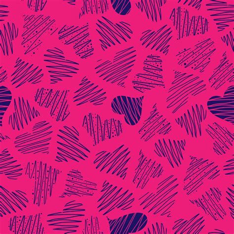 Seamless Pattern With Hand Drawn Pink Hearts On The Pink Background