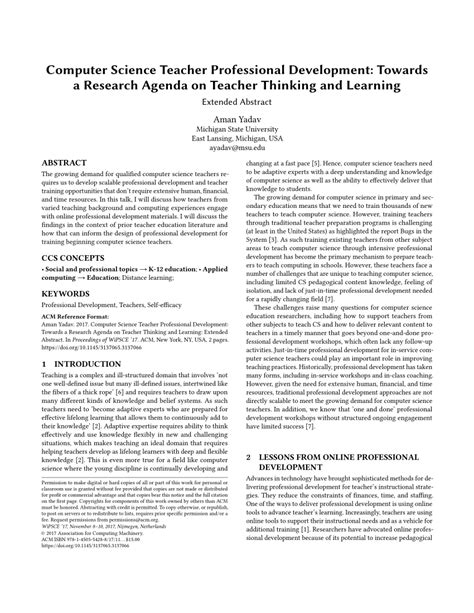 Pdf Computer Science Teacher Professional Development Towards A Research Agenda On Teacher