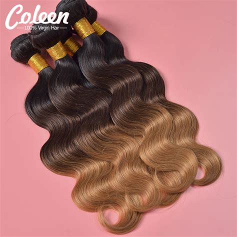 Cheap 7a Peruvian Virgin Hair Body Wave Ombre Hair Bundles Ombre Three Tone T1b 4 27 Body Wave