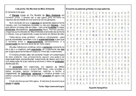 CAÇA PALAVRAS SOBRE O DIA MUNDIAL DO MEIO AMBIENTE Atividades meio
