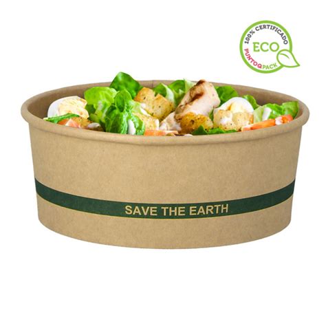 Ensaladera Reciclable De Carton Kraft Con Tapa Rpet Ml