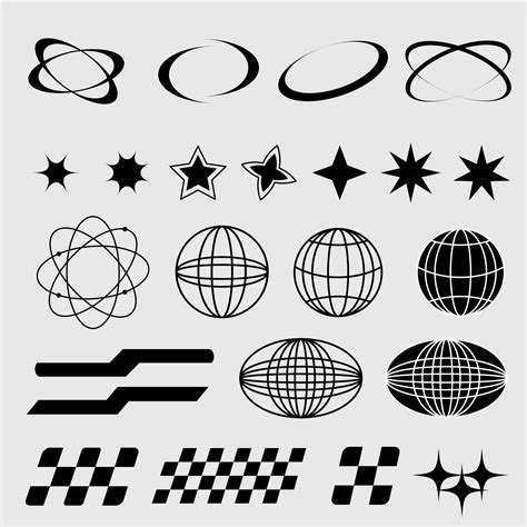 Y K Black Element Retro Star Icons Globe Elements For Posters And