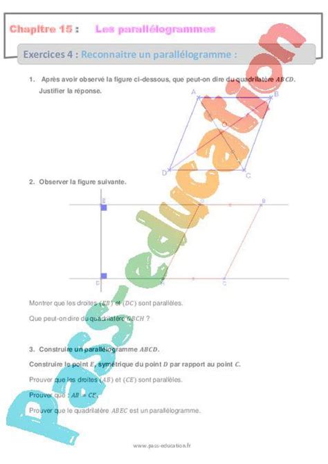 Reconnaitre Un Parall Logramme Me Exercices Avec Les Corrections