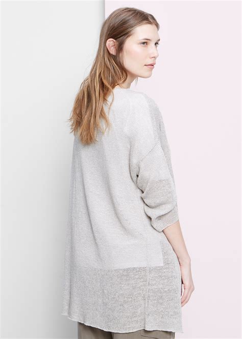 Lyst Violeta By Mango Long Linen Cardigan In Gray