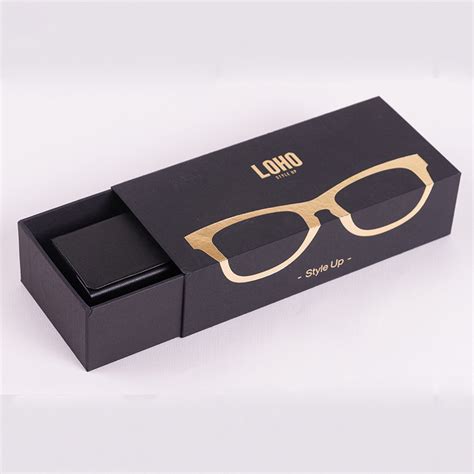 Black Rigid Cardboard Glasses Drawer Packaging Box Custom Glasses Paper Boxes