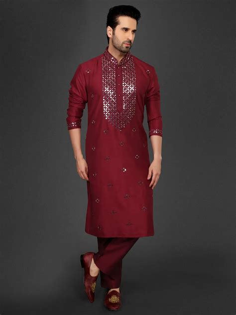 Amazing Maroon Color Cotton Silk Kurta Suit For Men G3 MKS0887