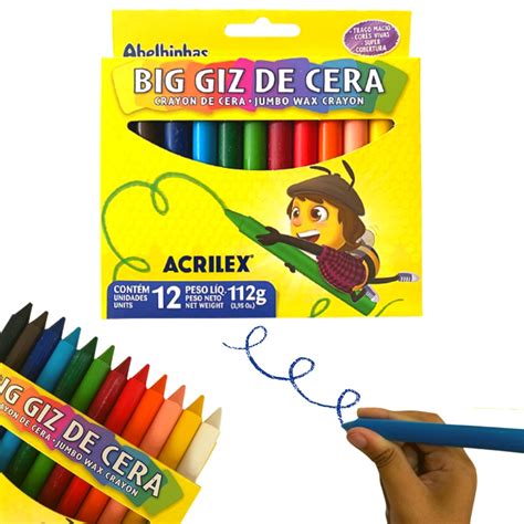 Giz O Giz De Cera Acrilex Grande Big Jumbo G Crian As Infantil Artes