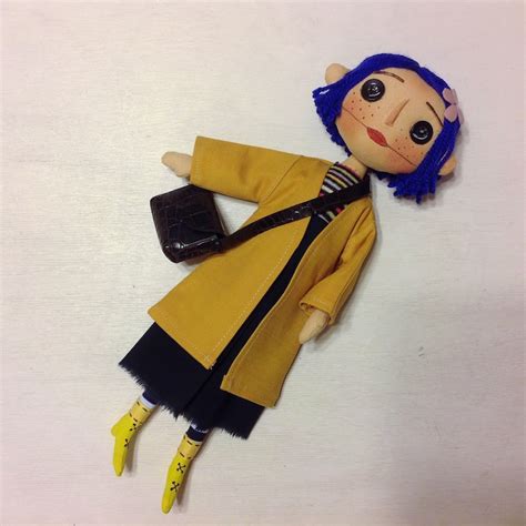 Coraline doll button eyes cloth doll Rag doll blue hair spy | Etsy