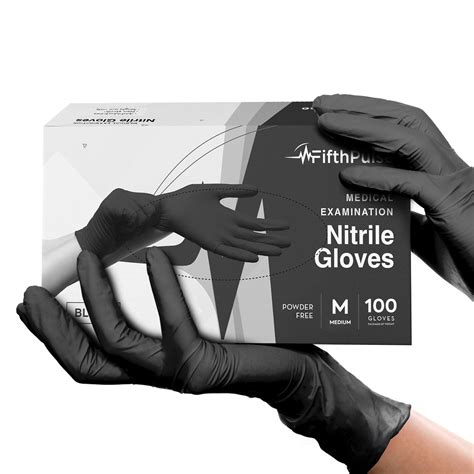 Fifth Pulse Nitrile Exam Latex Free And Powder Free Gloves Black Box