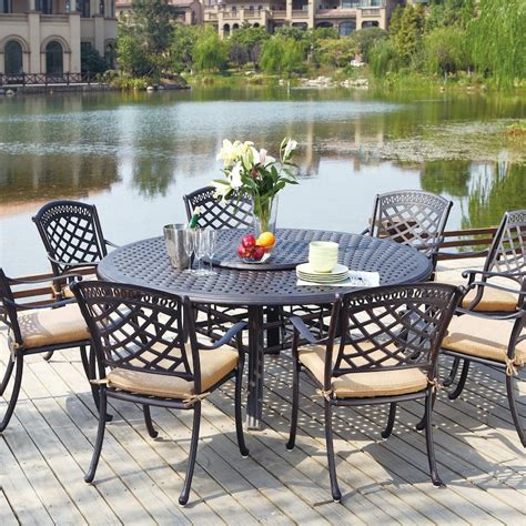 Darlee Sedona 9 Piece Cast Aluminum Patio Dining Set With Lazy Susan Antique Bronze Bbqguys