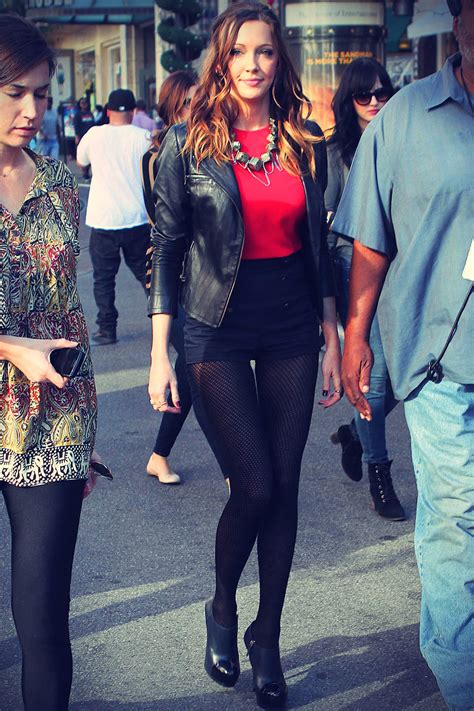 Katie Cassidy Extra Set Candids At The Grove Leather Celebrities