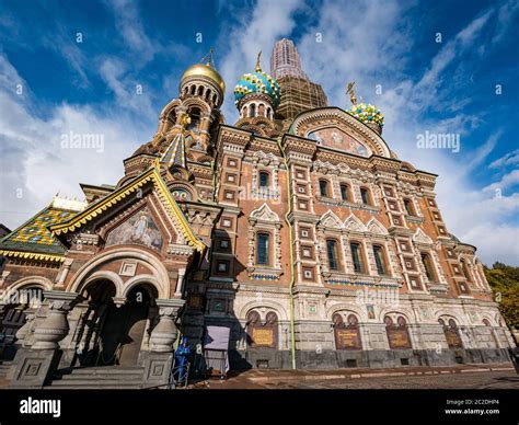 Church Of The Savior On Spilled Blood Facade With Blue Sky St