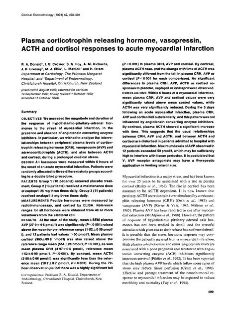 PDF Plasma Corticotrophin Releasing Hormone Vasopressin ACTH And