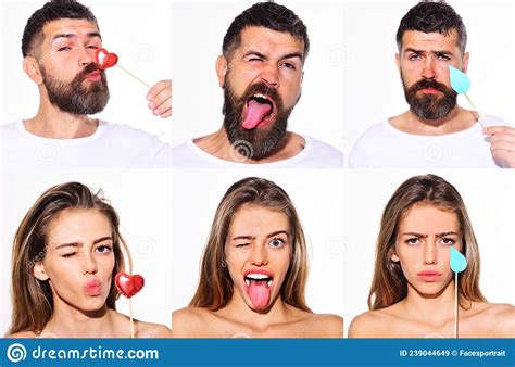 Set Of Different Emotions Man And Woman Face Expression Emotions