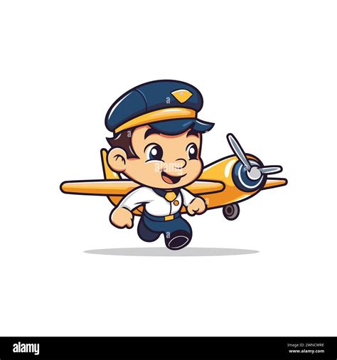 Lindo avión de dibujos animados Piloto Mascota personaje ilustración