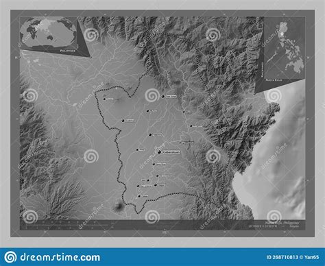 Nueva Ecija Philippines Grayscale Labelled Points Of Cities Stock