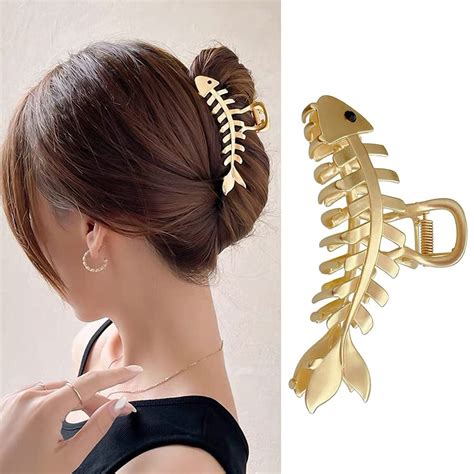 Gold Hair Clips Fish Bone Shape Hair Claw Clip 1PCS Large Metal Hair